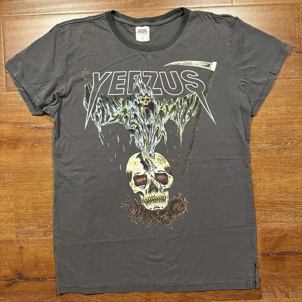Kanye West Yeezus Tour T Shirt Men L Gray Skull Grim Reaper Wes Lang YZY Concert